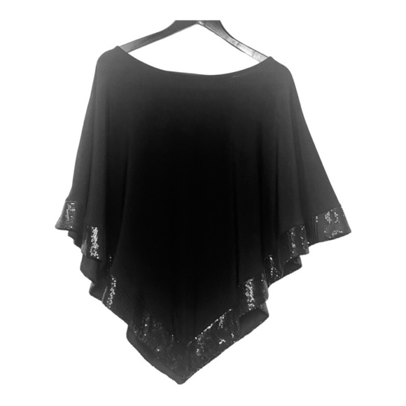 R & M RichardsBlack Cap/Shawl with Sequin Hemlines Sz M